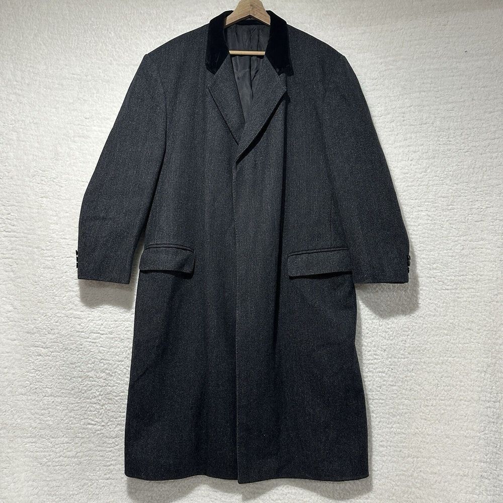Abraham Moon Lambswool VTG Men's Overcoat Gray Herringbone Tweed Made In England